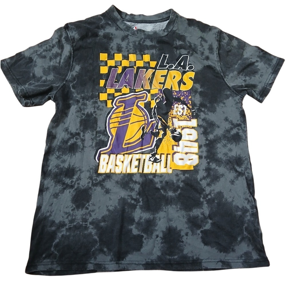 NBA LA Lakers T Shirt Mens L Black Tie Dye Graphic Basketball Est 1948 Tee